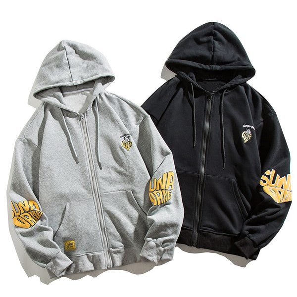 Animal Letter Embroidery Zipper Hooded Hoodie Men Casual College Style Oversized Coats Autumn Fashion Streetwear Couple