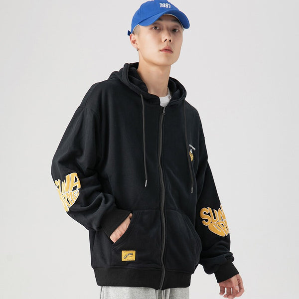 Animal Letter Embroidery Zipper Hooded Hoodie Men Casual College Style Oversized Coats Autumn Fashion Streetwear Couple