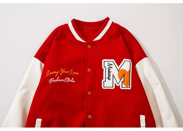 Jacket Men Cartoon Furry Sun Cloud Patch Patchwork Bomber Coats Loose Hip Hop Funny High Street Baseball Outwear Autumn