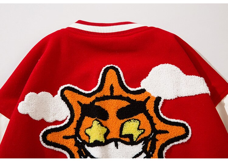 Jacket Men Cartoon Furry Sun Cloud Patch Patchwork Bomber Coats Loose Hip Hop Funny High Street Baseball Outwear Autumn
