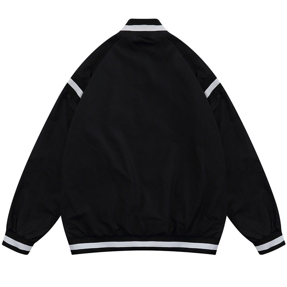 Jacket Men Embroidery Patch Color Block Print Baseball Jacket Coat Men Loose High Street Harajuku Bomber Outwear Autumn