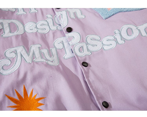 Furry Heart Patch Letter Embroidery Baseball Jacket Couple Varsity Jackets Coats Autumn Fashion Harajuku Streetwear Men