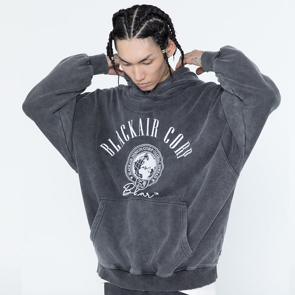 Hoodie Men Embroidery Washed Distressed Hooded Pullover Autumn Oversized Retro Punk All-match Sweatshirt Men Streetwear