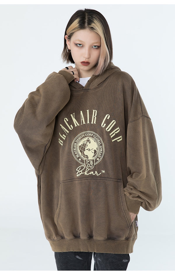 Hoodie Men Embroidery Washed Distressed Hooded Pullover Autumn Oversized Retro Punk All-match Sweatshirt Men Streetwear