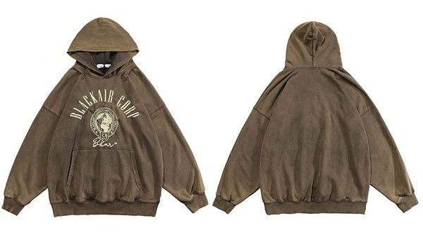 Hoodie Men Embroidery Washed Distressed Hooded Pullover Autumn Oversized Retro Punk All-match Sweatshirt Men Streetwear