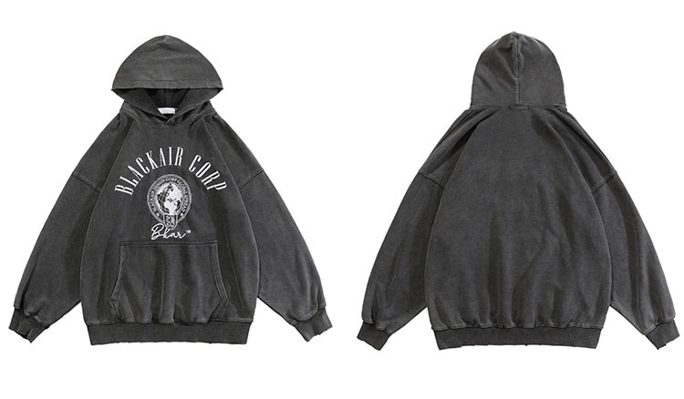 Hoodie Men Embroidery Washed Distressed Hooded Pullover Autumn Oversized Retro Punk All-match Sweatshirt Men Streetwear