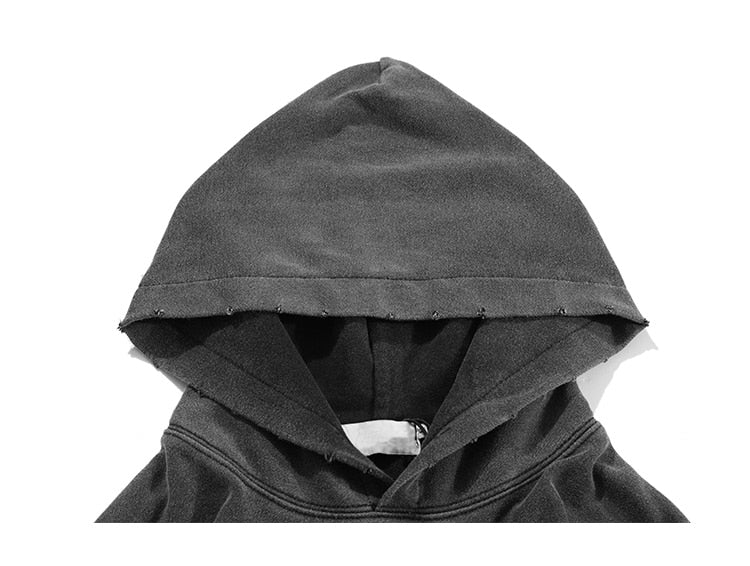 Hoodie Men Embroidery Washed Distressed Hooded Pullover Autumn Oversized Retro Punk All-match Sweatshirt Men Streetwear