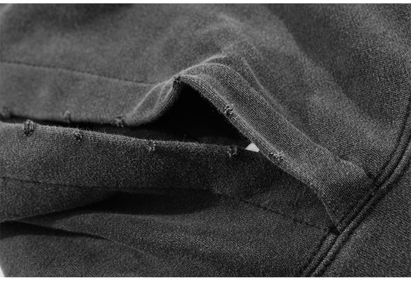 Hoodie Men Embroidery Washed Distressed Hooded Pullover Autumn Oversized Retro Punk All-match Sweatshirt Men Streetwear