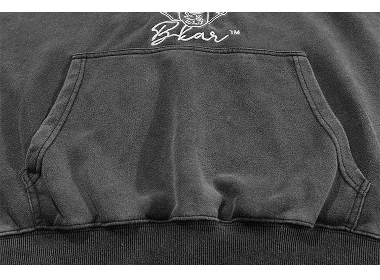 Hoodie Men Embroidery Washed Distressed Hooded Pullover Autumn Oversized Retro Punk All-match Sweatshirt Men Streetwear