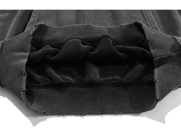 Hoodie Men Embroidery Washed Distressed Hooded Pullover Autumn Oversized Retro Punk All-match Sweatshirt Men Streetwear