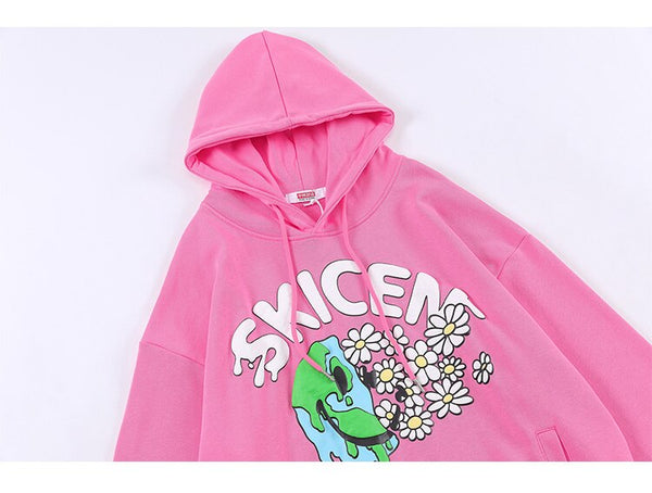 Hoodie Men Hip Hop Daisy Flowers Letter Print Pullover Autumn Loose Cozy Hooded Harajuku Fashion Sweatshirts Streetwear