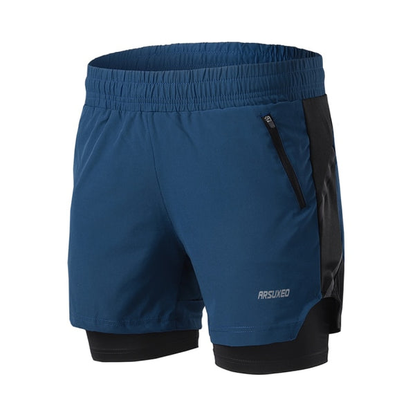 Running Shorts 2 in 1 Quick Dry Athletic Training Exercise Jogging Sports Gym Shorts With Zipper Pocket