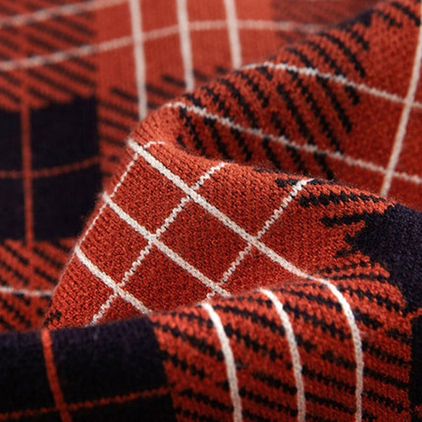 Vintage V-Neck Long Sleeve Women Plaid Sweater Spring Short Knitted Cardigan England Style Chic Tops Ladies Outerwear