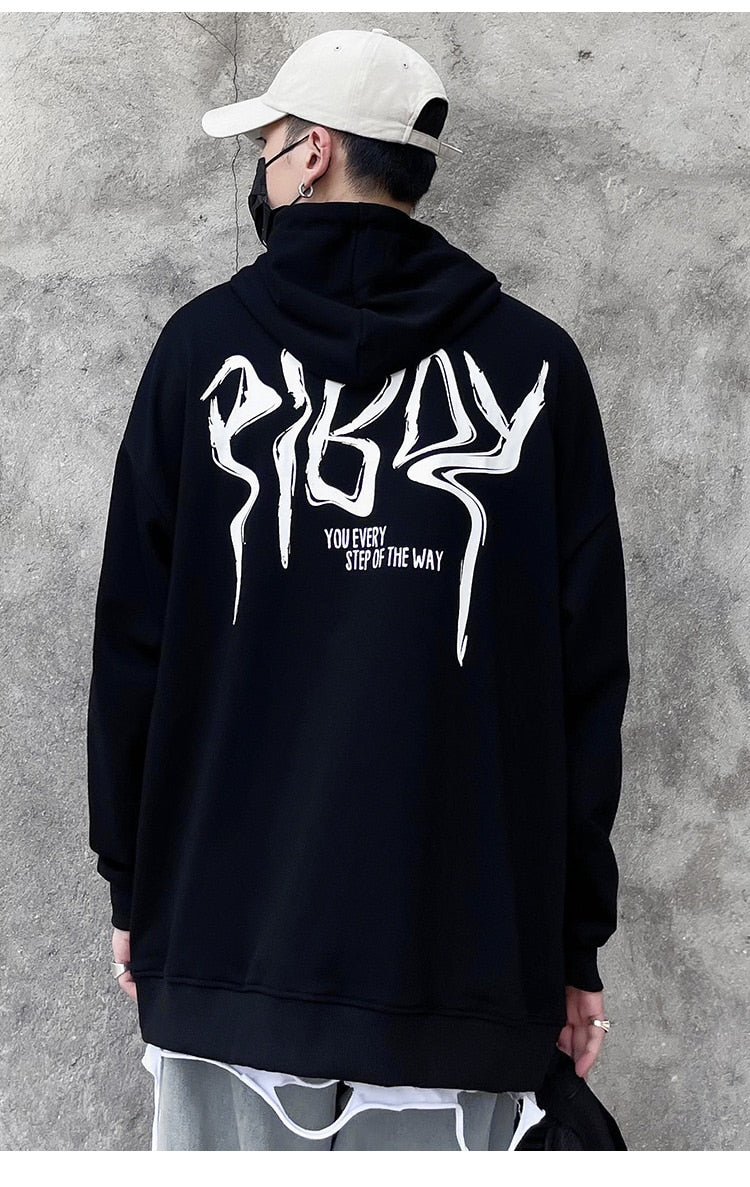 Hoodie Men Cool Youth Letter Graffiti Print Sweatshirt Male High Street Fashion Loose Hooded Pullover Couple Streetwear