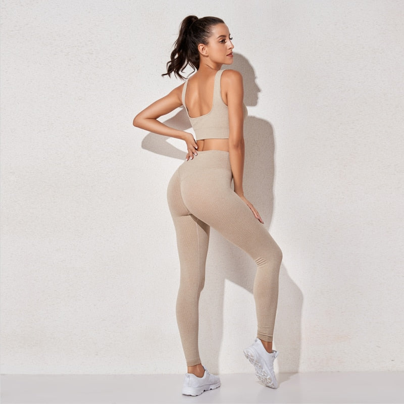 Seamless Yoga Suits Women Crop Top Short Sleeve Shirts Sport Pants Gym Leggings Sportswear Workout Active Set Fitness Clothes