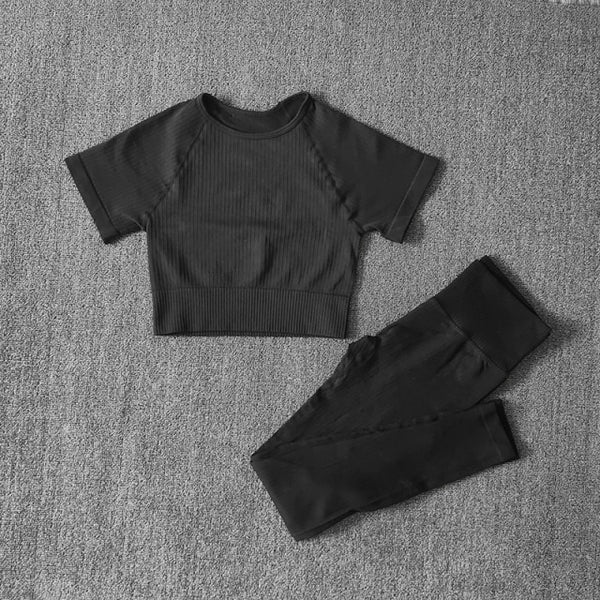 Seamless Yoga Suits Women Crop Top Short Sleeve Shirts Sport Pants Gym Leggings Sportswear Workout Active Set Fitness Clothes
