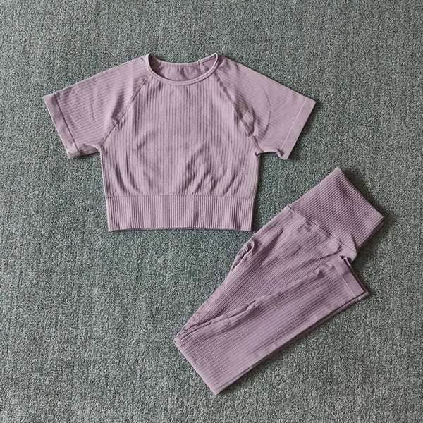Seamless Yoga Suits Women Crop Top Short Sleeve Shirts Sport Pants Gym Leggings Sportswear Workout Active Set Fitness Clothes