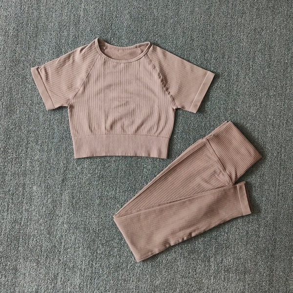 Seamless Yoga Suits Women Crop Top Short Sleeve Shirts Sport Pants Gym Leggings Sportswear Workout Active Set Fitness Clothes