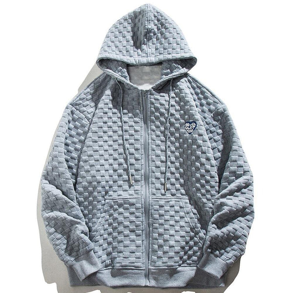 Zipper Hoodie Men Heart Embroidery Solid Plaid Hooded Coats Autumn Casual Harajuku All-match Fashion Streetwear Couple