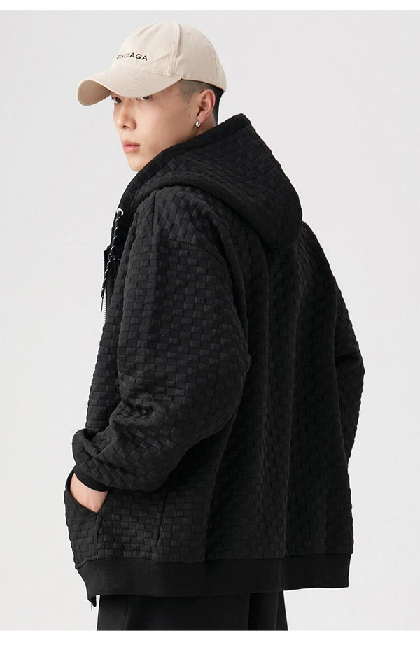 Zipper Hoodie Men Heart Embroidery Solid Plaid Hooded Coats Autumn Casual Harajuku All-match Fashion Streetwear Couple