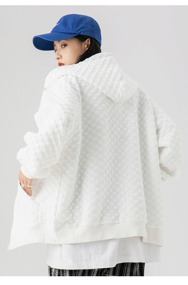 Zipper Hoodie Men Heart Embroidery Solid Plaid Hooded Coats Autumn Casual Harajuku All-match Fashion Streetwear Couple