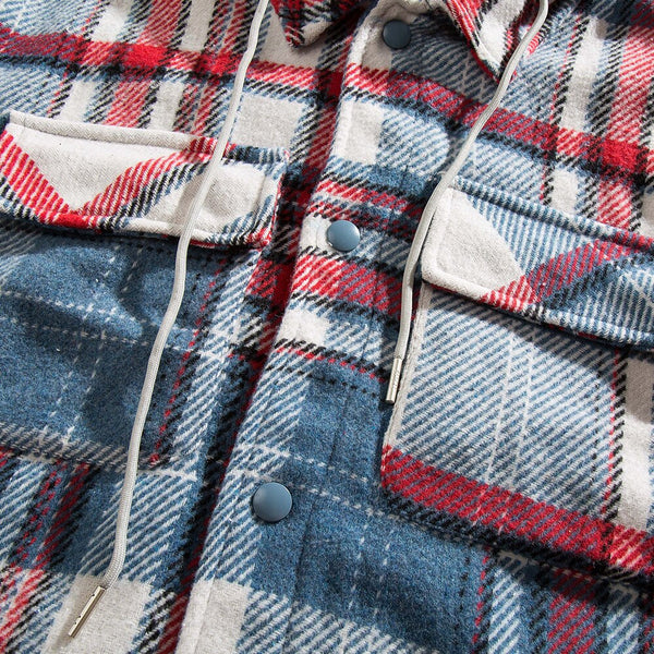 Plaid Print Pocket Hooded Jacket Coat Couple Loose Retro All-match Casual Outwear Autumn High Street Fashion Streetwear