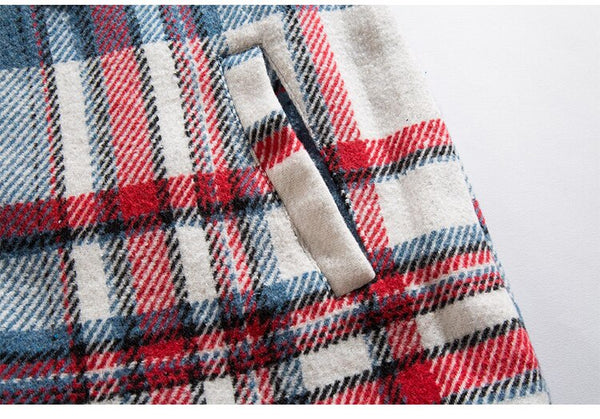 Plaid Print Pocket Hooded Jacket Coat Couple Loose Retro All-match Casual Outwear Autumn High Street Fashion Streetwear