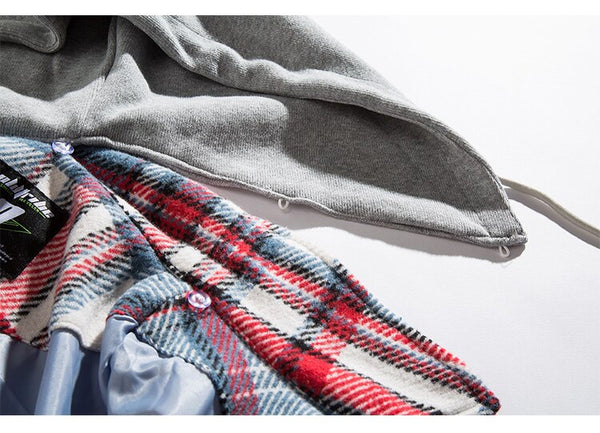 Plaid Print Pocket Hooded Jacket Coat Couple Loose Retro All-match Casual Outwear Autumn High Street Fashion Streetwear