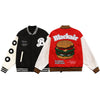 Men Hamburger Patch Letter Embroidery Bomber Jacket Autumn Loose Harajuku Hip Hop Fashion Baseball Coats Couple Outwear