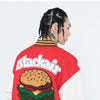 Men Hamburger Patch Letter Embroidery Bomber Jacket Autumn Loose Harajuku Hip Hop Fashion Baseball Coats Couple Outwear
