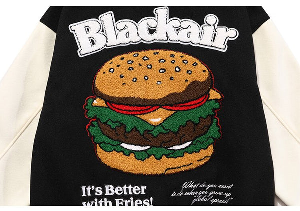 Men Hamburger Patch Letter Embroidery Bomber Jacket Autumn Loose Harajuku Hip Hop Fashion Baseball Coats Couple Outwear