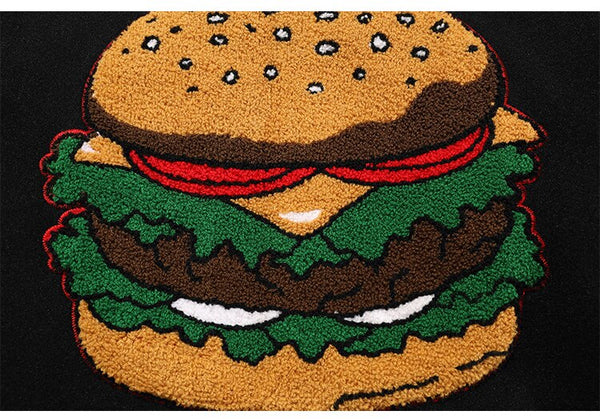 Men Hamburger Patch Letter Embroidery Bomber Jacket Autumn Loose Harajuku Hip Hop Fashion Baseball Coats Couple Outwear