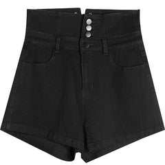 Solid High Waist Smart Casual Women Wide Leg Shorts Summer Pure Drawstring Korean Ladies Basic Daily Denim Bottoms