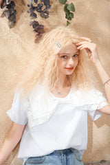 Solid Pure Contrast Lace Casual Pullover T-Shirts Women Summer Hollow Out Short Sleeve Korean Ladies Daily Tee