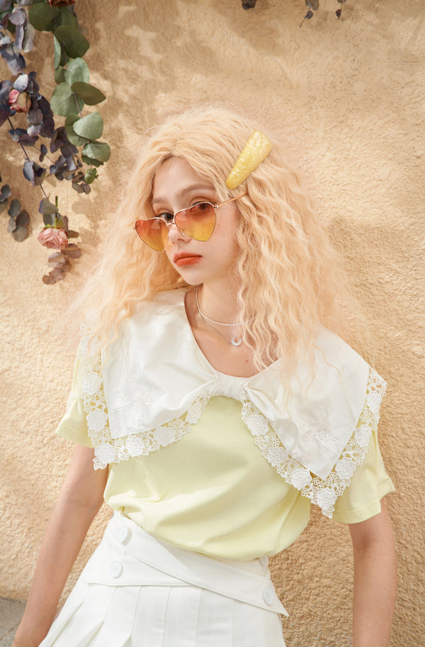 Solid Pure Contrast Lace Casual Pullover T-Shirts Women Summer Hollow Out Short Sleeve Korean Ladies Daily Tee | Vimost Shop.