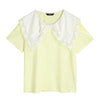 Solid Pure Contrast Lace Casual Pullover T-Shirts Women Summer Hollow Out Short Sleeve Korean Ladies Daily Tee | Vimost Shop.