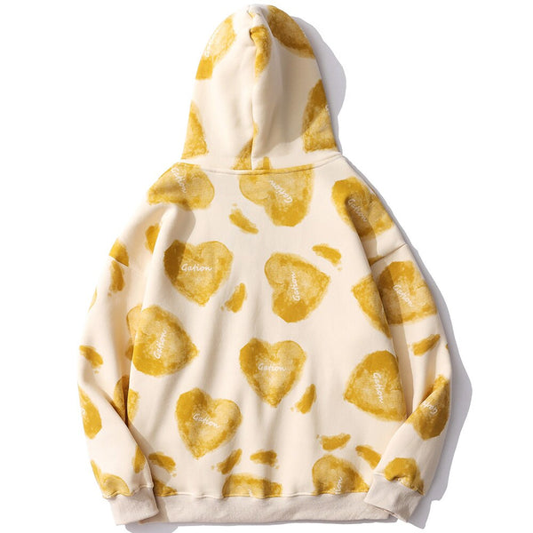 Hoodie Men Heart Inkjet Letter Printed Big Pocket Hooded Pullover Soft Cozy Plus Velvet High Street Harajuku Streetwear