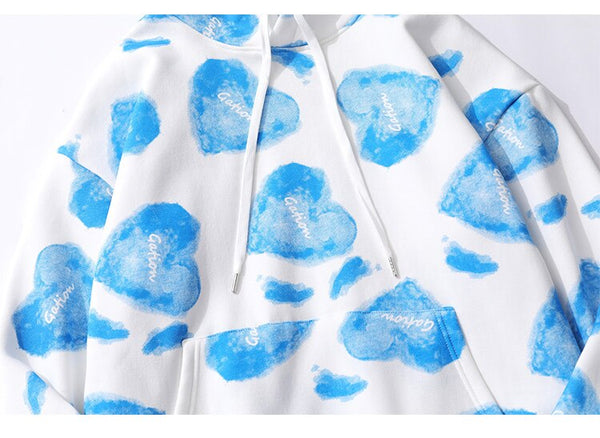 Hoodie Men Heart Inkjet Letter Printed Big Pocket Hooded Pullover Soft Cozy Plus Velvet High Street Harajuku Streetwear