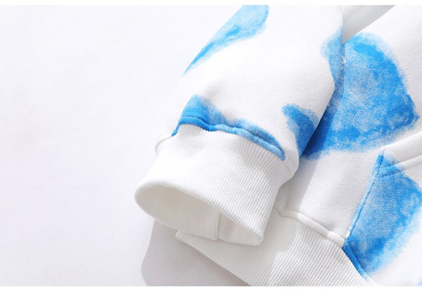 Hoodie Men Heart Inkjet Letter Printed Big Pocket Hooded Pullover Soft Cozy Plus Velvet High Street Harajuku Streetwear