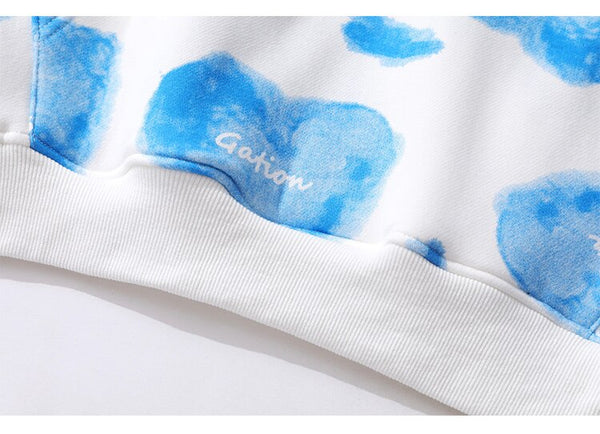 Hoodie Men Heart Inkjet Letter Printed Big Pocket Hooded Pullover Soft Cozy Plus Velvet High Street Harajuku Streetwear