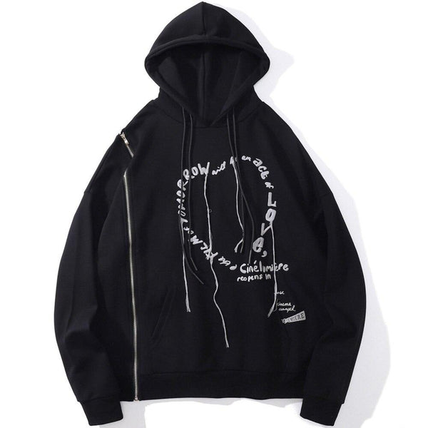 Hoodie Men Heart-shaped Letter Print Sleeves Detachable Pullover Couple Hipster Cool High Street Hooded Tops Streetwear