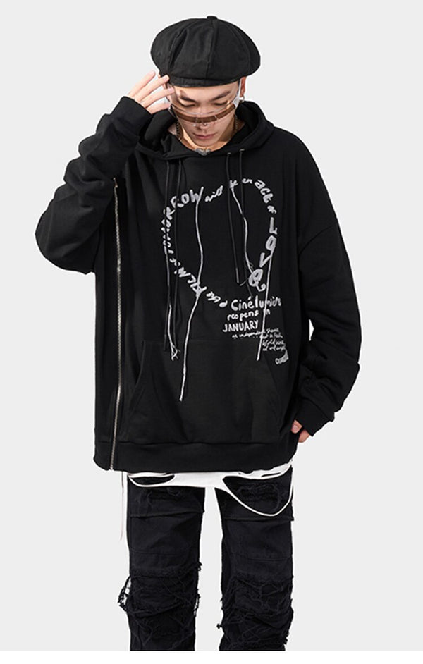 Hoodie Men Heart-shaped Letter Print Sleeves Detachable Pullover Couple Hipster Cool High Street Hooded Tops Streetwear