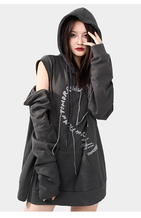 Hoodie Men Heart-shaped Letter Print Sleeves Detachable Pullover Couple Hipster Cool High Street Hooded Tops Streetwear