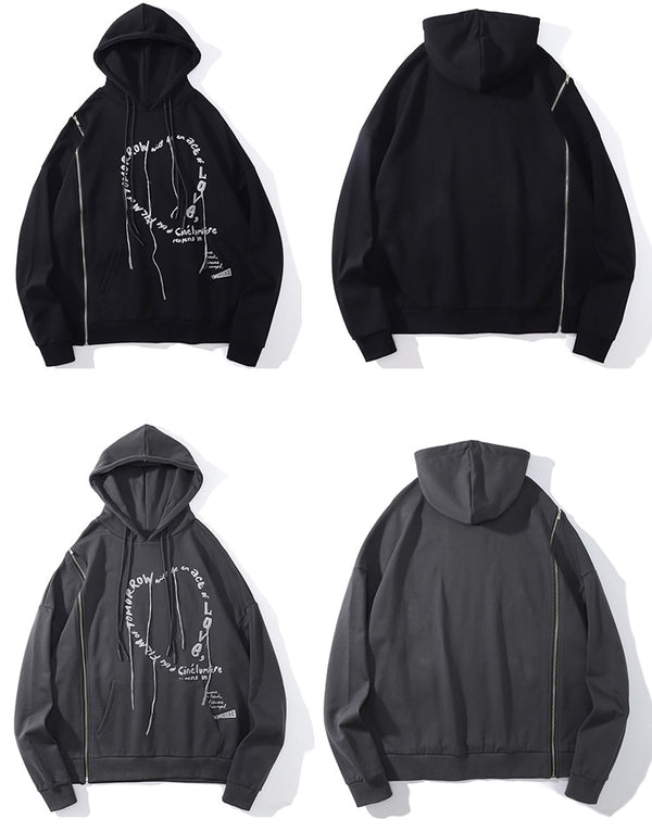 Hoodie Men Heart-shaped Letter Print Sleeves Detachable Pullover Couple Hipster Cool High Street Hooded Tops Streetwear