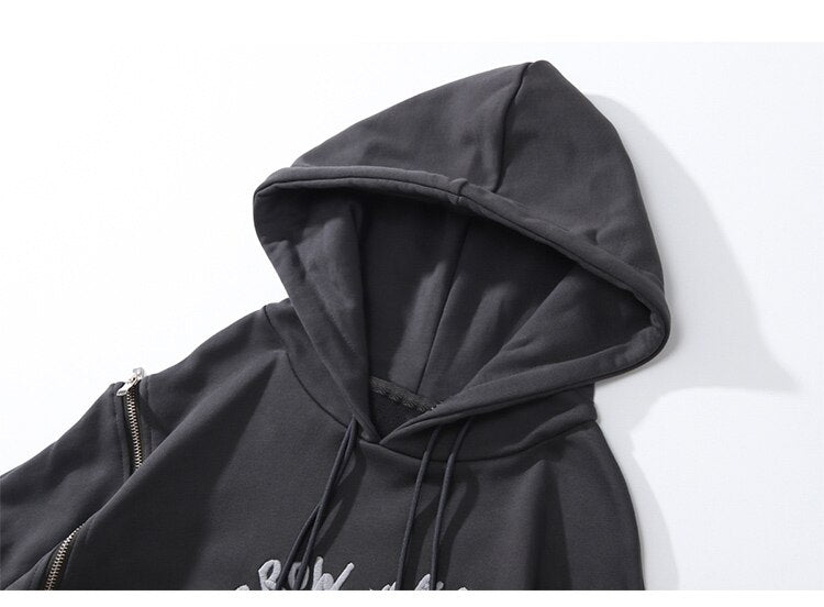 Hoodie Men Heart-shaped Letter Print Sleeves Detachable Pullover Couple Hipster Cool High Street Hooded Tops Streetwear