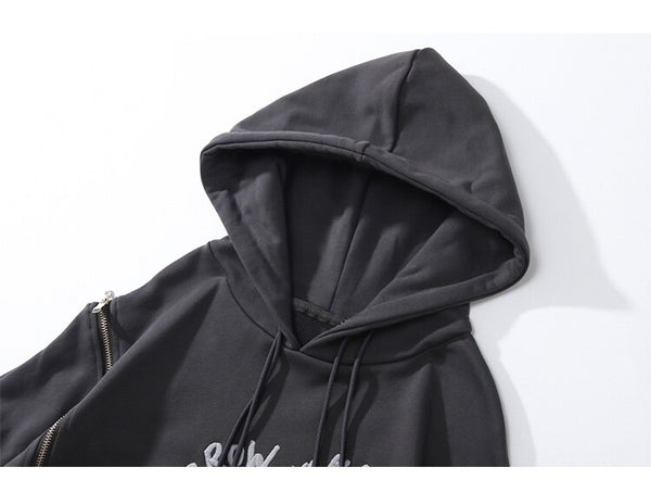 Hoodie Men Heart-shaped Letter Print Sleeves Detachable Pullover Couple Hipster Cool High Street Hooded Tops Streetwear