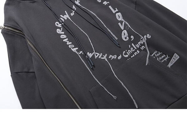 Hoodie Men Heart-shaped Letter Print Sleeves Detachable Pullover Couple Hipster Cool High Street Hooded Tops Streetwear