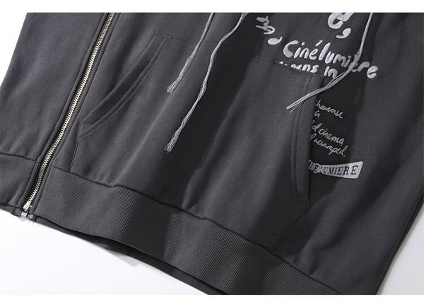 Hoodie Men Heart-shaped Letter Print Sleeves Detachable Pullover Couple Hipster Cool High Street Hooded Tops Streetwear