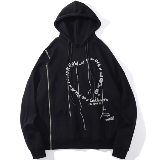Hoodie Men Heart-shaped Letter Print Sleeves Detachable Pullover Couple Hipster Cool High Street Hooded Tops Streetwear