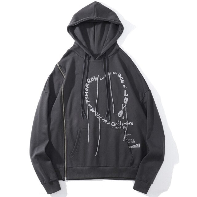 Hoodie Men Heart-shaped Letter Print Sleeves Detachable Pullover Couple Hipster Cool High Street Hooded Tops Streetwear
